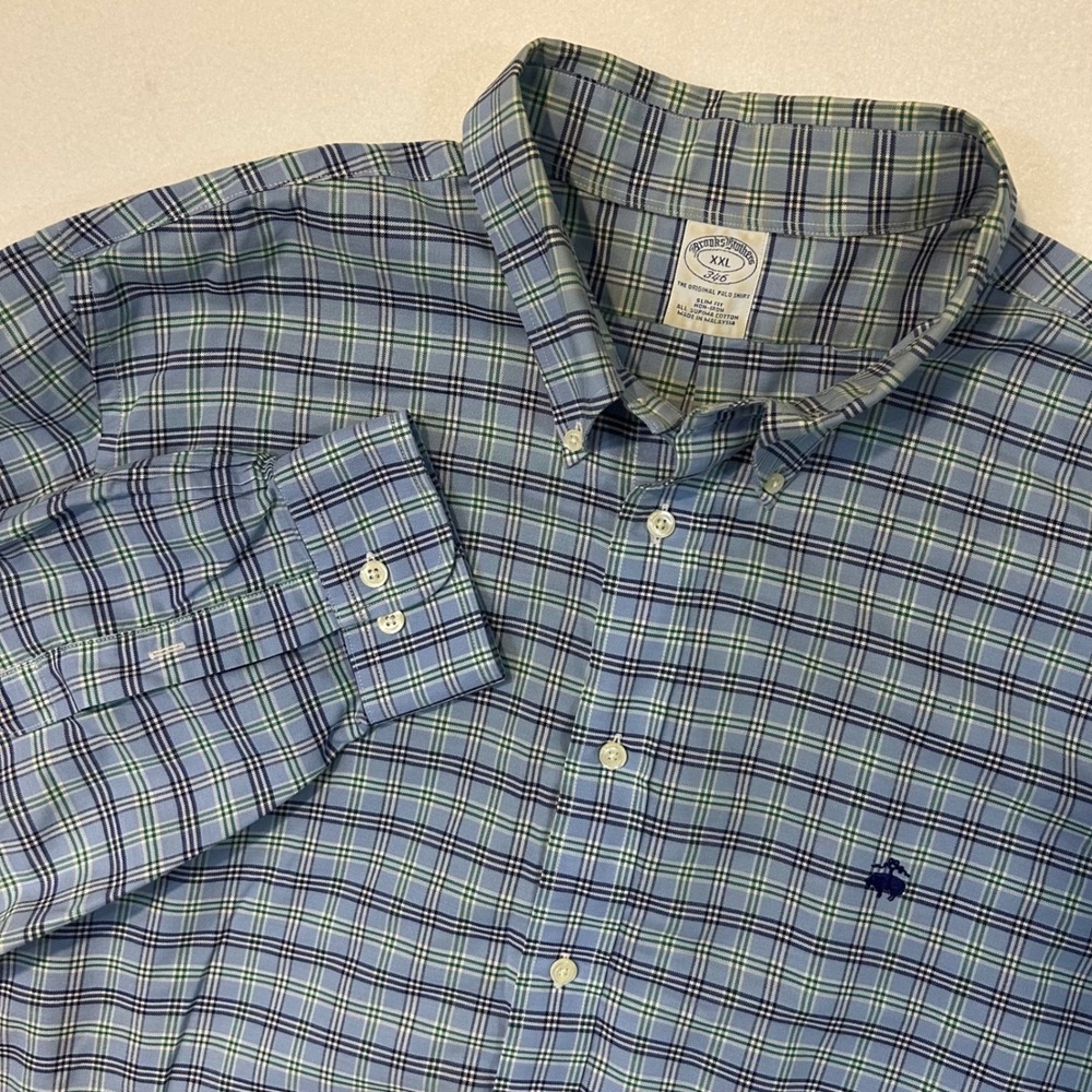Brooks Brothers Mens XXL Slim Fit Original Polo Shirt Button Down‎ Plaid